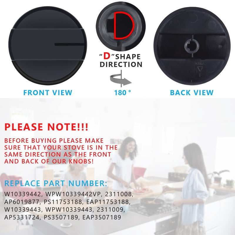 TURNEGOO W10339442 Gas Stove Knob  Cooktop Surface Burner Control Knobs Black Replacement  Compatible with Whirlpool Gas Range/Stove/Oven  Replaces WPW10339442 PS11753188 (1pack) - Image 2
